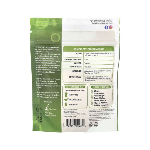 Canela de Ceilão Orgânica em Pó 113g - MRM