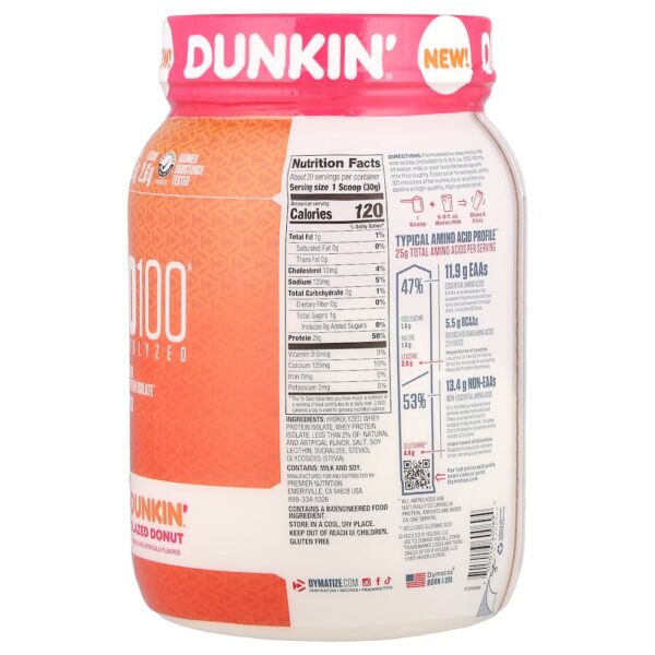 Dymatize - ISO100 Hidrolisado 100% de Isolado de Proteína Whey Rosquinha com Cobertura Dunkin 610 g