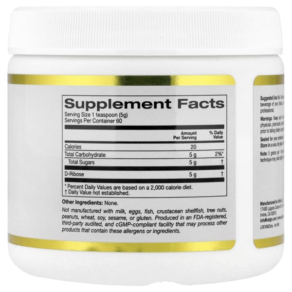 California Gold Nutrition - D-ribose em Pó Sem Sabor 300 g