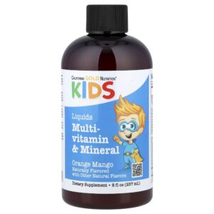 100-4.jpg California Gold Nutrition - Multivitamínico e Multimineral Líquido com Cálcio Vitamina B12 Vitaminas C e D3 para Crianças Sem Álcool Sabor Natural de Laranja e Manga 237 ml