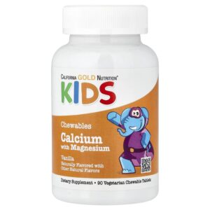 California Gold Nutrition - Comprimidos Mastigáveis de Cálcio com Magnésio para Crianças Baunilha 90 Comprimidos Vegetarianos