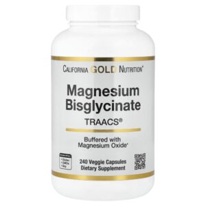 California Gold Nutrition - Bisglicinato de Magnésio Quelato Albion TRAACS 240 Cápsulas Vegetais (100 mg por Cápsulas)