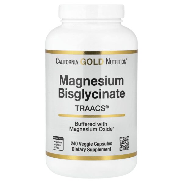 California Gold Nutrition - Bisglicinato de Magnésio Quelato Albion TRAACS 240 Cápsulas Vegetais (100 mg por Cápsulas)