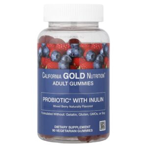 California Gold Nutrition - Probiótico com Gomas de Inulina com Vitamina C Folato Mistura de Extrato de Frutos Silvestres e Inulina Orgânica Frutos Silvestres Mistos Naturais 90 Gomas Vegetarianas