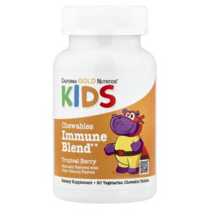 California Gold Nutrition - Mistura Imunológica em Comprimidos Mastigáveis com Vitaminas A C e E com Zinco para Crianças Sabor Natural de Fruto Silvestre Tropical 90 Comprimidos Vegetarianos