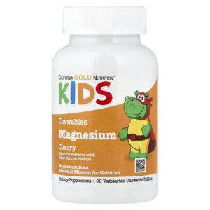 California Gold Nutrition - Magnésio Mastigável para Crianças Cereja 90 Comprimidos Vegetarianos (50 mg por Comprimido)
