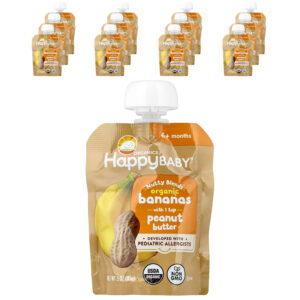 Happy Family Organics - Happy Baby Nutty Blends Acima de 6 Meses Bananas Orgânicas com 1 Colher de Chá de Manteiga de Amendoim 12 Sachês 85 g Cada