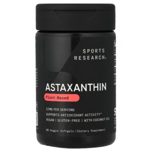 Sports Research - Astaxanthin 12 mg 60 Cápsulas Softgel Vegetais
