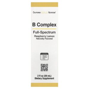 California Gold Nutrition - Complexo B de Amplo Espectro com Vitamina B12 Ácido Pantotênico Biotina e Ácido Nicotínico Framboesa e Limão 59 ml