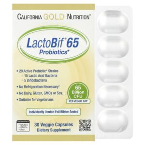 California Gold Nutrition - Probióticos LactoBif 65 30 Cápsulas Vegetais