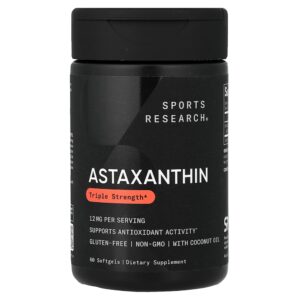Sports Research - Astaxanthin Força Tripla 12 mg 60 Cápsulas Softgel