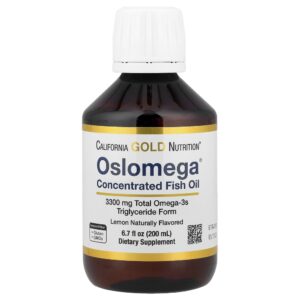 California Gold Nutrition - Ômega-3 de Óleo de Peixe Norueguês com Potência Extra da Oslomega Sabor Natural de Limão 200 ml