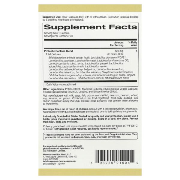 119-5.jpg California Gold Nutrition - Probióticos LactoBif 65 30 Cápsulas Vegetais