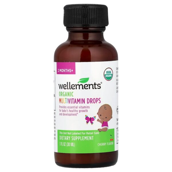 Wellements Multivitamínico Orgânico em Gotas para Bebês 2+ Meses Cereja 30 ml