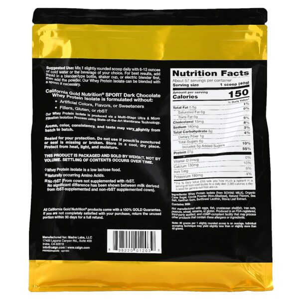California Gold Nutrition - Sport Whey Protein Isolado Sabor Chocolate Amargo 2,27 kg