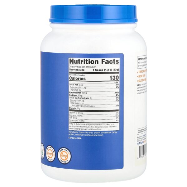 Nutricost - Proteína Whey de Gado Criado no Pasto Sem Sabor 907 g