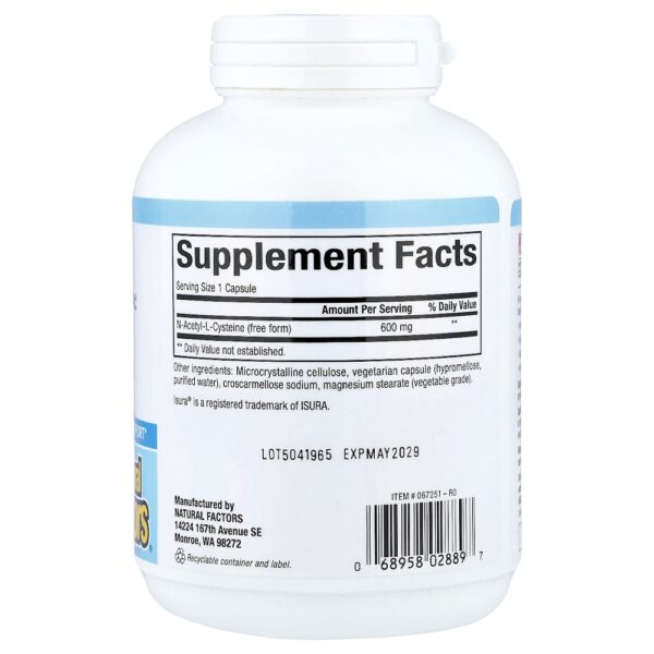 Natural Factors - NAC 600 mg 180 Cápsulas Vegetarianas