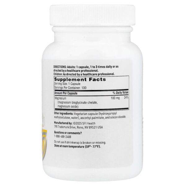 SFI Health - Complexo de Glicinato de Magnésio 100 mg 100 Cápsulas Vegetarianas (100 mg por Cápsula)
