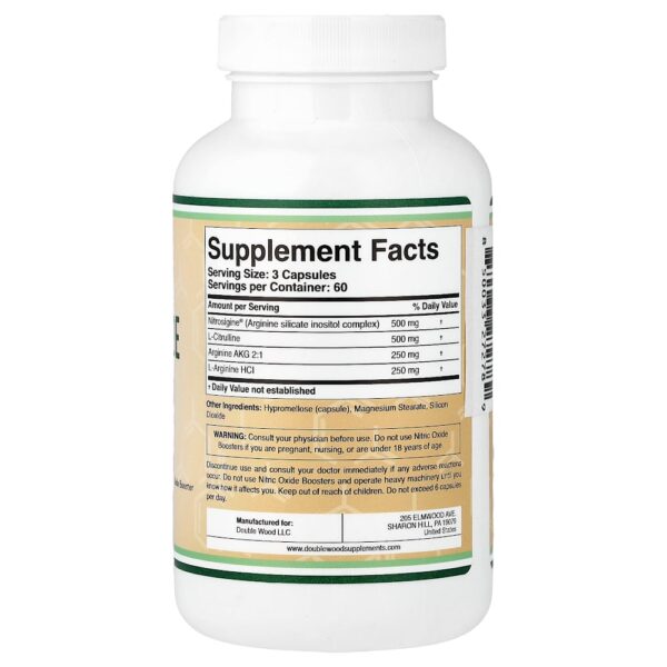 Double Wood Supplements - Reforço de Óxido Nítrico 180 Cápsulas