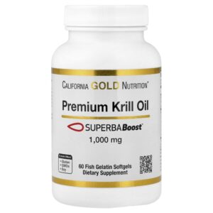 California Gold Nutrition - Óleo de Krill Premium com SUPERBABoost 1000 mg 60 Cápsulas Softgel de Gelatina de Peixe