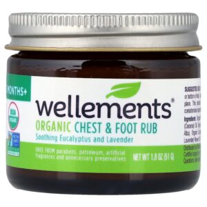 Wellements Bálsamo Orgânico Peito e Pés para Bebês 3+ Meses Eucalipto e Lavanda 51 g