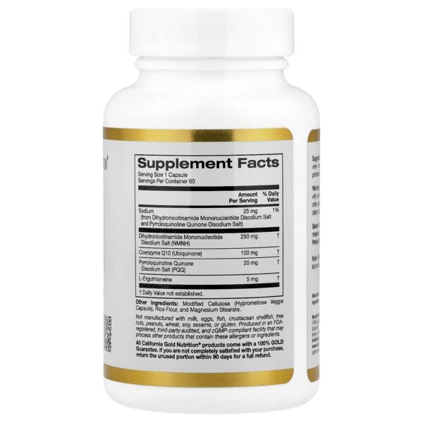 California Gold Nutrition - Complexo NMNH com CoQ10 PQQ e L-Ergotioneína 60 Cápsulas Vegetais
