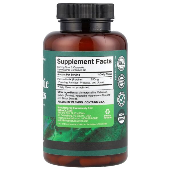 Nature's Craft - Enzimas Pancreáticas 120 Cápsulas (325 mg por Cápsula)