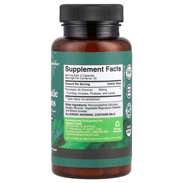 Nature's Craft - Enzimas Pancreáticas 60 Cápsulas (325 mg por Cápsula)