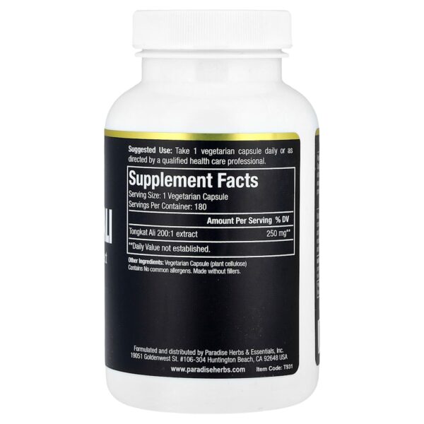 Paradise Herbs - Tongkat Ali 180 Cápsulas (250 mg por Cápsula)