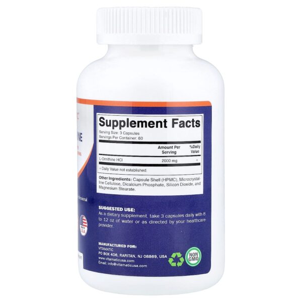 Vitamatic - L-Ornitina 180 Cápsulas Vegetais (666 mg por Cápsula)
