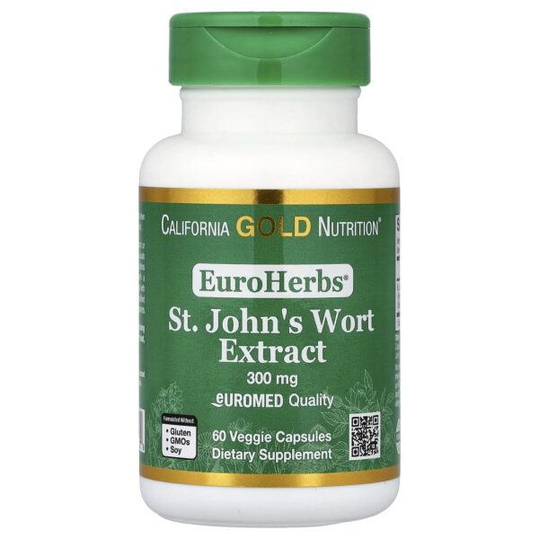 California Gold Nutrition - EuroHerbs Extrato de Erva-de-São-João Qualidade Euromed 300 mg 60 Cápsulas Vegetais