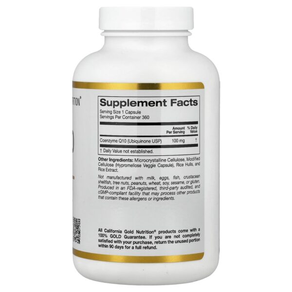 California Gold Nutrition - CoQ10 Ubiquinona de Classe USP 100 mg 360 Cápsulas Vegetais