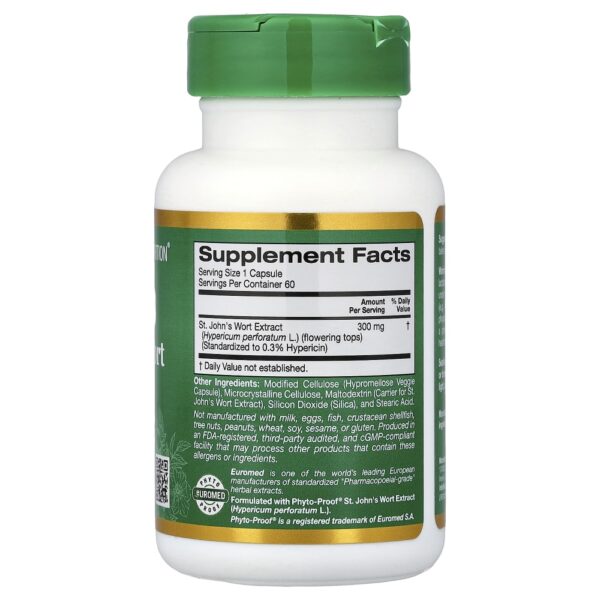 California Gold Nutrition - EuroHerbs Extrato de Erva-de-São-João Qualidade Euromed 300 mg 60 Cápsulas Vegetais