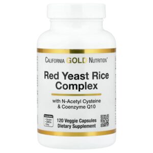 California Gold Nutrition - Complexo de Arroz com Levedura Vermelha e Arroz com levedura de Arroz Vermelho Orgânico Acetilcisteína Coenzima Q10 e Extrato de Cardo-mariano 120 Cápsulas Vegetais