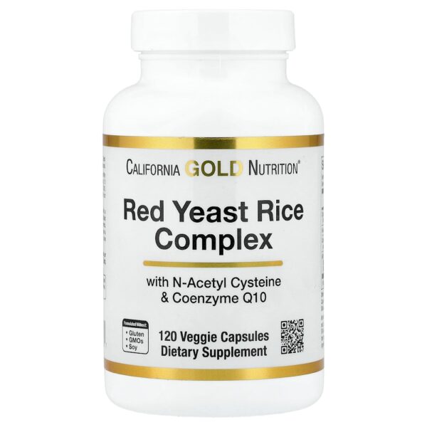 California Gold Nutrition - Complexo de Arroz com Levedura Vermelha e Arroz com levedura de Arroz Vermelho Orgânico Acetilcisteína Coenzima Q10 e Extrato de Cardo-mariano 120 Cápsulas Vegetais