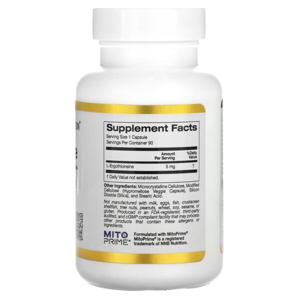 California Gold Nutrition - Ergotioneína 5 mg 90 Cápsulas Vegetais