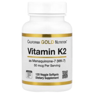California Gold Nutrition - Vitamina K2 (como Menaquinona-7) 50 mcg 120 Cápsulas Softgel Vegetais