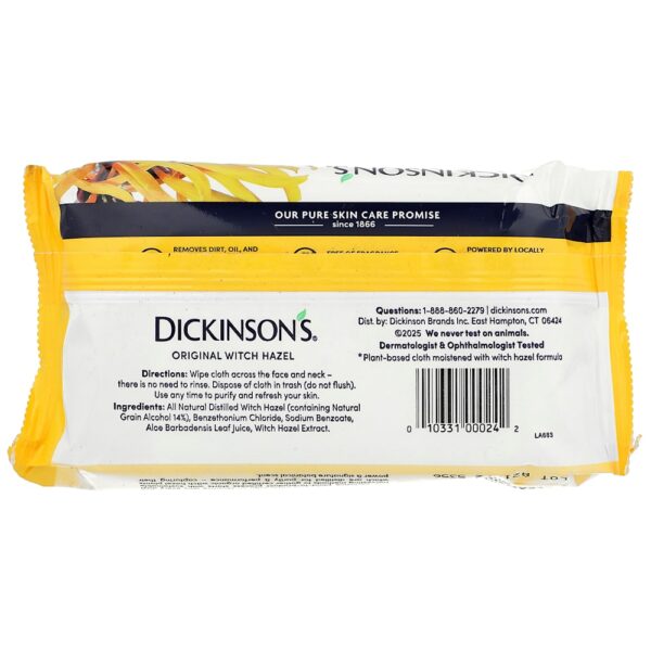 Dickinson Brands - Hamamélis Original Lenços de Limpeza Refrescantes com Aloe Sem Perfume 25 Lenços