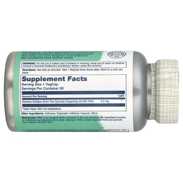 Solaray - Enzima Dao Vegana 60.000 HDU 90 VegCaps