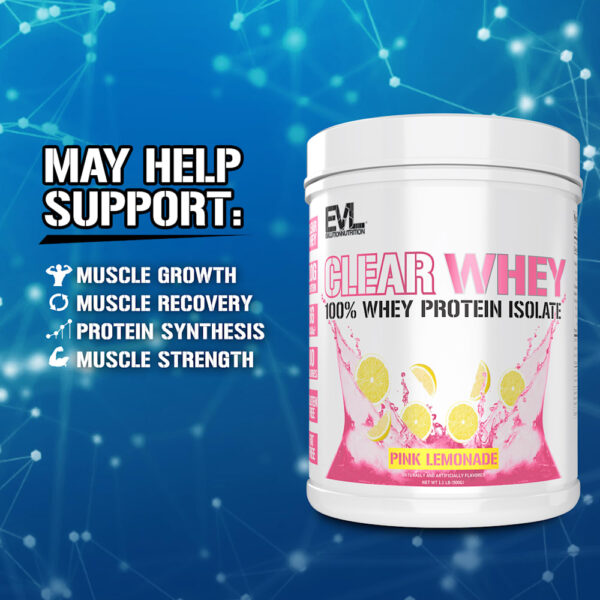 EVLution Nutrition - Clear Whey 100% Isolado de Proteína Whey Limonada Rosa 500 g
