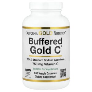 California Gold Nutrition - Buffered Gold C Ascorbato de Sódio GOLD Standard (Vitamina C) 240 Cápsulas Vegetais