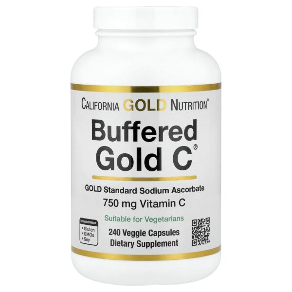 California Gold Nutrition - Buffered Gold C Ascorbato de Sódio GOLD Standard (Vitamina C) 240 Cápsulas Vegetais