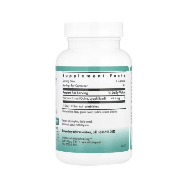 Pâncreas Glandular Natural (Cordeiro) 425mg 90 Cápsulas Vegetais - Nutricology