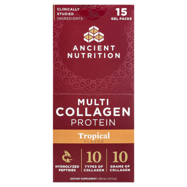 Ancient Nutrition - Proteína de Multicolágeno Tropical 15 Pacotes de Gel 30 ml Cada