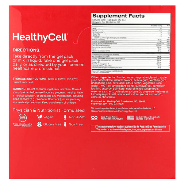 HealthyCell - Saúde Vascular e Cardíaca Morango 30 Embalagens de Gel 25 ml Cada