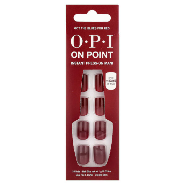 OPI - Unhas Autocolantes Instantâneas On Point Comprimento Curto Cor: Got The Blues For Red Kit com 27 Unidades