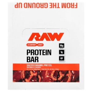 Raw Nutrition - Barra de Proteína Pretzel de Caramelo Salgado 12 Barras 60 g Cada