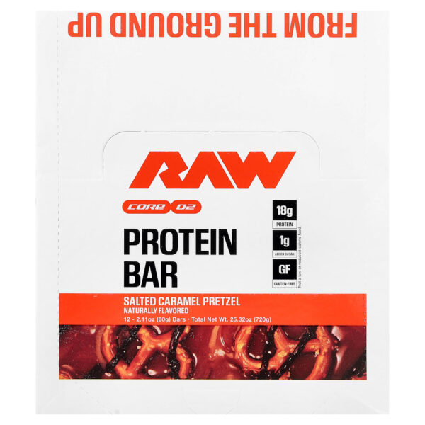 Raw Nutrition - Barra de Proteína Pretzel de Caramelo Salgado 12 Barras 60 g Cada