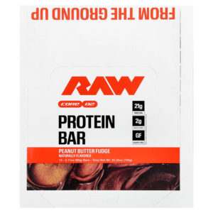 Raw Nutrition - Barra de Proteína Fudge de Manteiga de Amendoim 12 Barras 60 g Cada