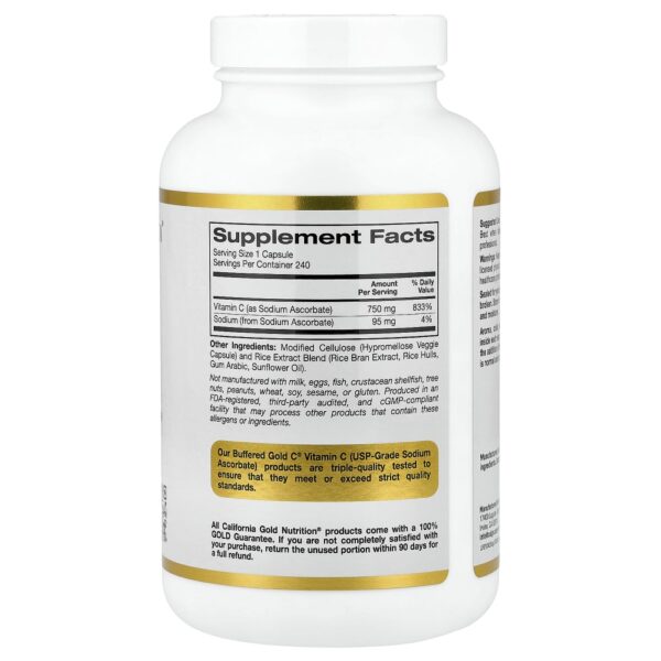 California Gold Nutrition - Buffered Gold C Ascorbato de Sódio GOLD Standard (Vitamina C) 240 Cápsulas Vegetais